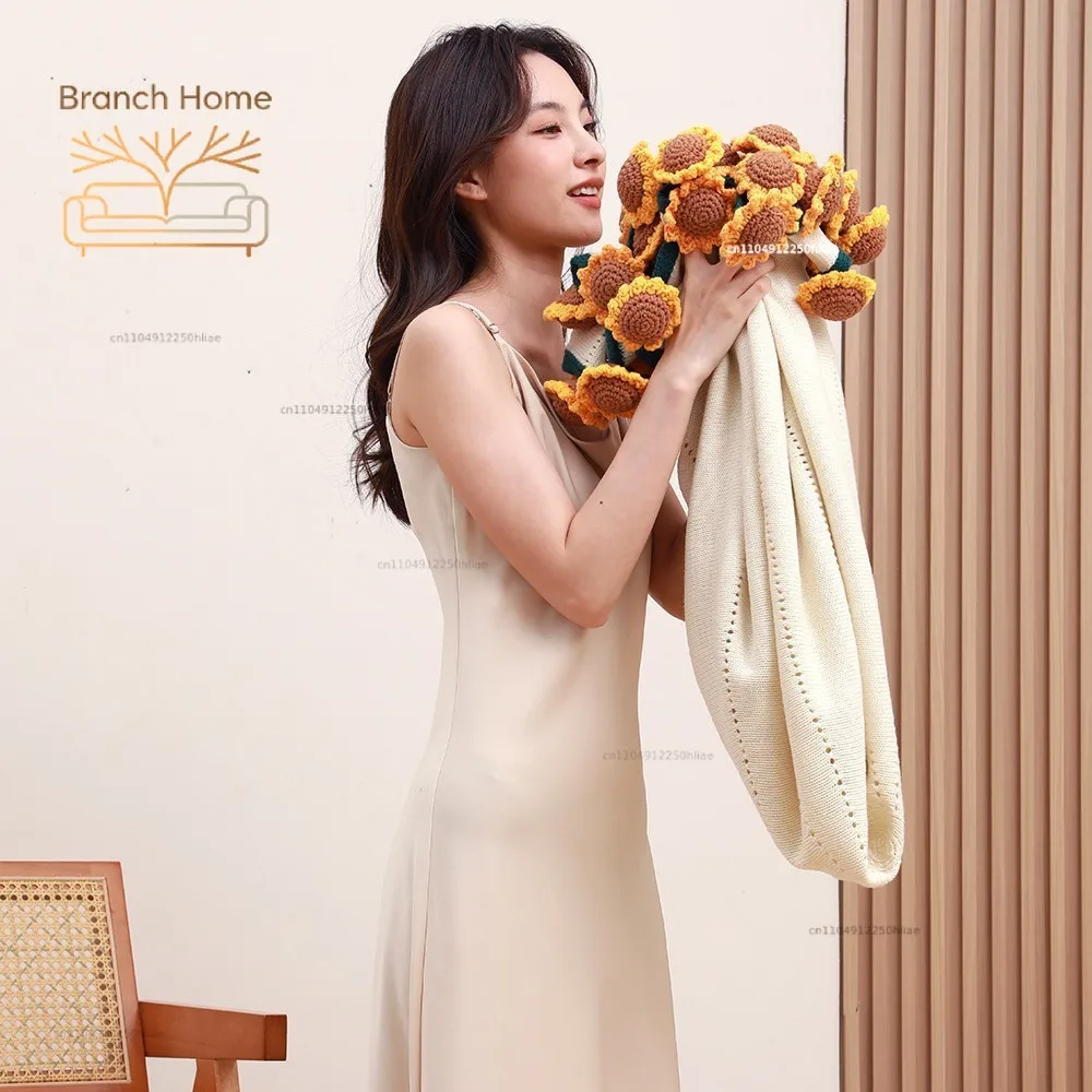 Handmade Crochet Sunflower Blanket Gift for Teacher Home Decor Simulation Flower Bouquet designer vintage picnic nap blanket