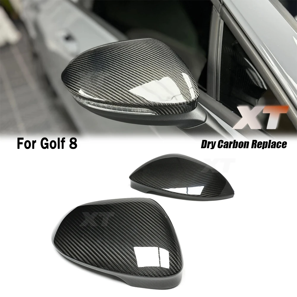 

For Volkswagen 2020+ Golf 8 VW MK8 R GTI Real Dry Carbon Fiber Side Rear View Mirror Covers Forged Matt Replacement lane assist