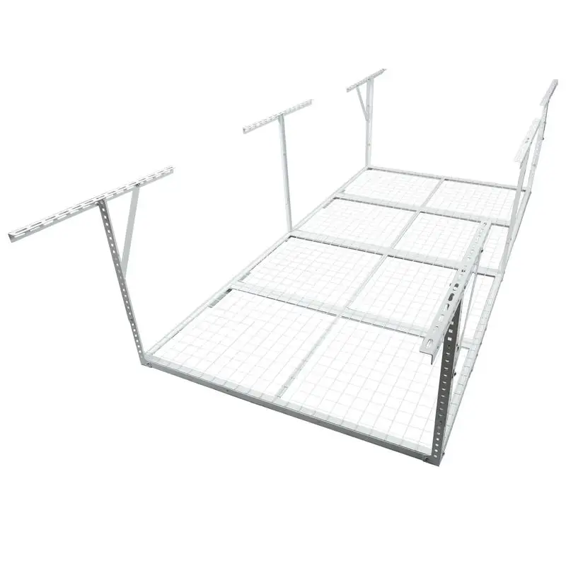 

Heavy-Duty 4x8ft Garage Ceiling Storage Rack, Adjustable 22"-40" Drop-Down, 600lb Capacity, White Color