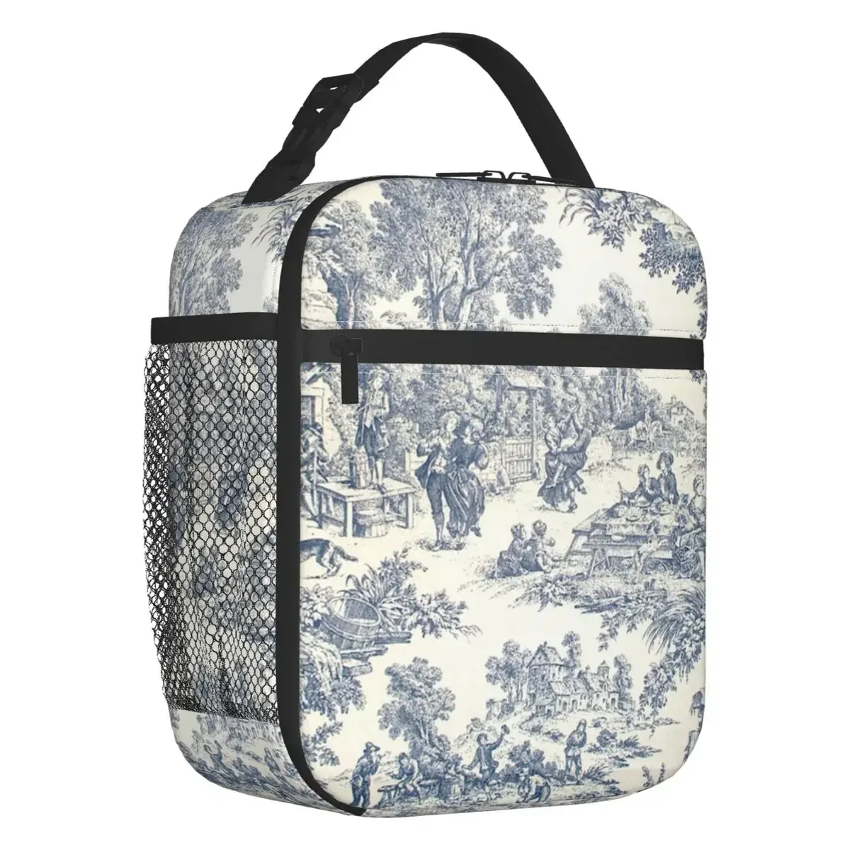 Toile De Jouy Number 2 Portable Lunch Box Women French Navy Blue Motif Cooler Thermal Food Insulated Lunch Bag School Student