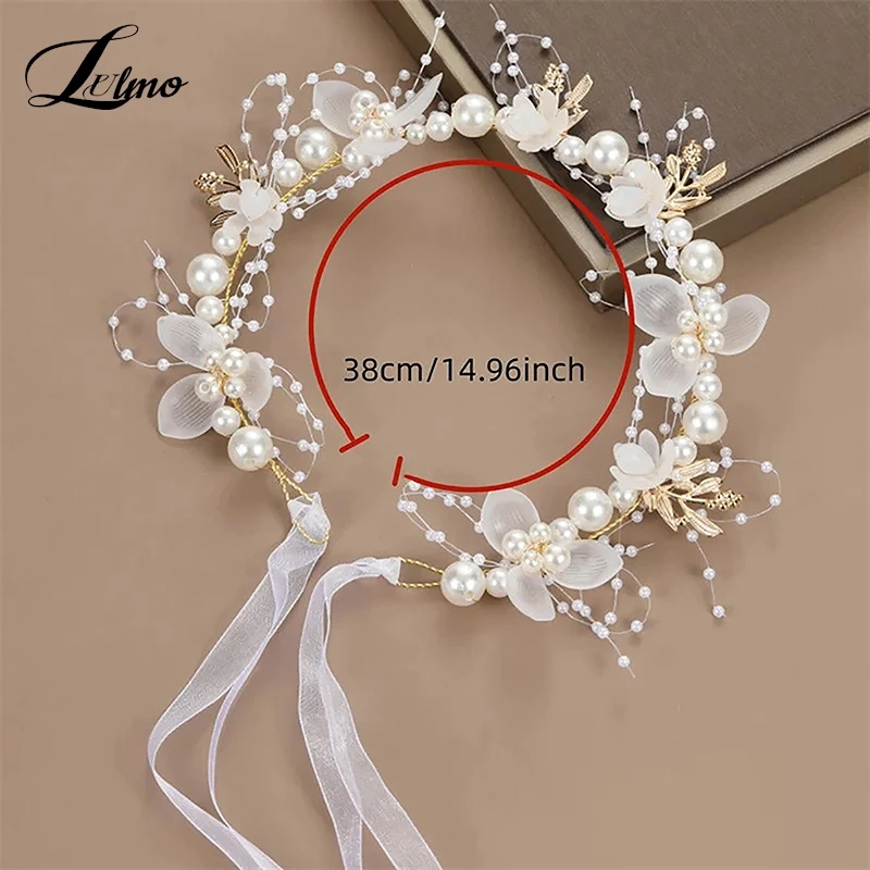 Spring Bohemian Girls Bridal Pearl Hair Headdress Flower Wreath Bride Garland Head Hoop Headbands Hair Jewelry Children Gifts