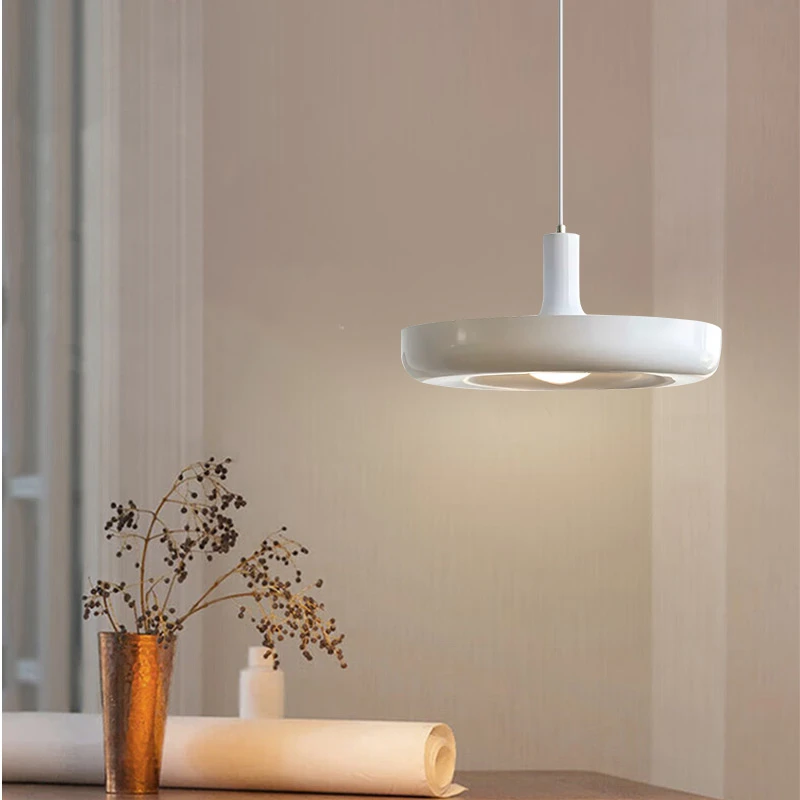 

New Danish red dining buffet music dining bar decoration chandelier creative and simple white metal E27 Pendant Lamp