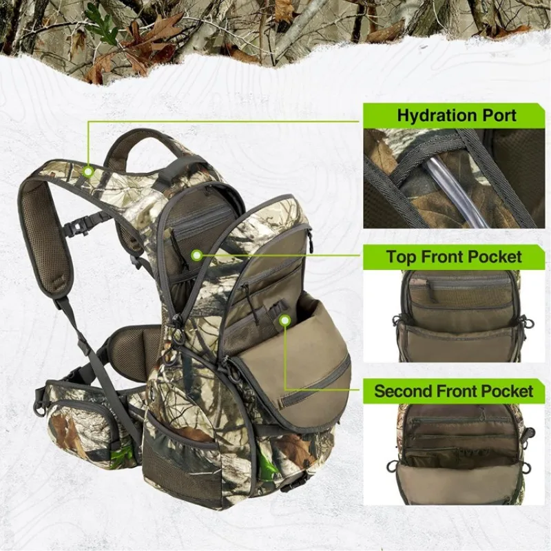 Camouflage Waterproof Hunting Backpacks with Frame, Outdoor Camping, Hiking, Canvas, Camo Duck, Resistant Chair