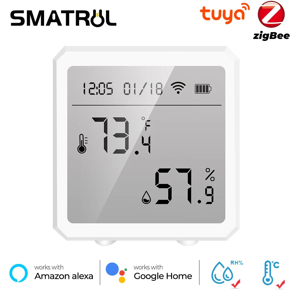 Tuya Smart WiFi ميزان الحرارة الرقمي الداخلي مقياس الرطوبة الاستشعار المنتج المنزلي الذكي مع كاشف إنذار التحكم في مراقبة التطبيق