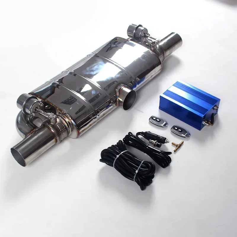 one inlet two outlet T vacuum valvetronic muffler with blue air-pump remote control catback system racing mode