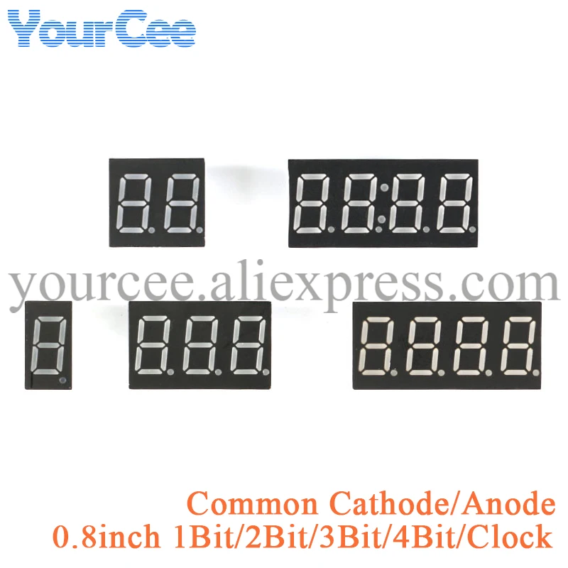 

2pcs 0.8inch LED Display 7 Segment 1 Bit/2 Bit/3 Bit/4 Bit Clock Digit Digital Tube Red Common Cathode / Anode Digital 0.8 inch