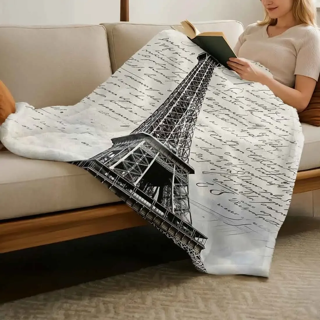 Retro Eiffel Tower Throw Blankets Warm Soft Plush Knee Blanket For Winter Office Bedroom Sofa Travel Gifts Home Decor