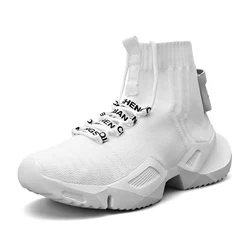 Men's white casual shoes Mesh sneakers breathable high top comfortable men's shoes large size new shoes40-47