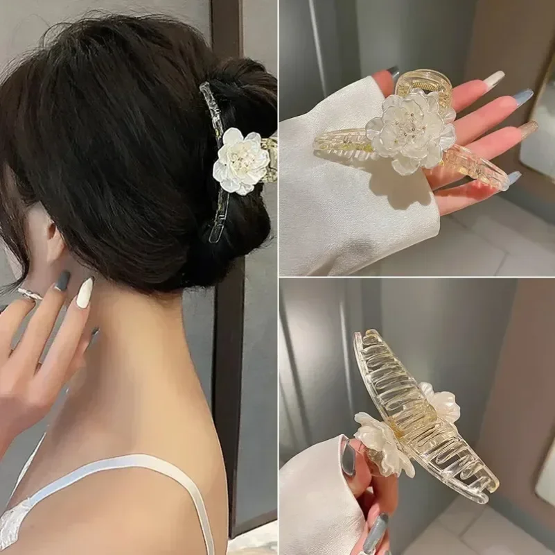 Acrylic Floral Pearl Hair Claw Clip Sweet Girls Shark Hair Claw Clamp Korean Large Headwear Girls Women Hair Styling Accessories