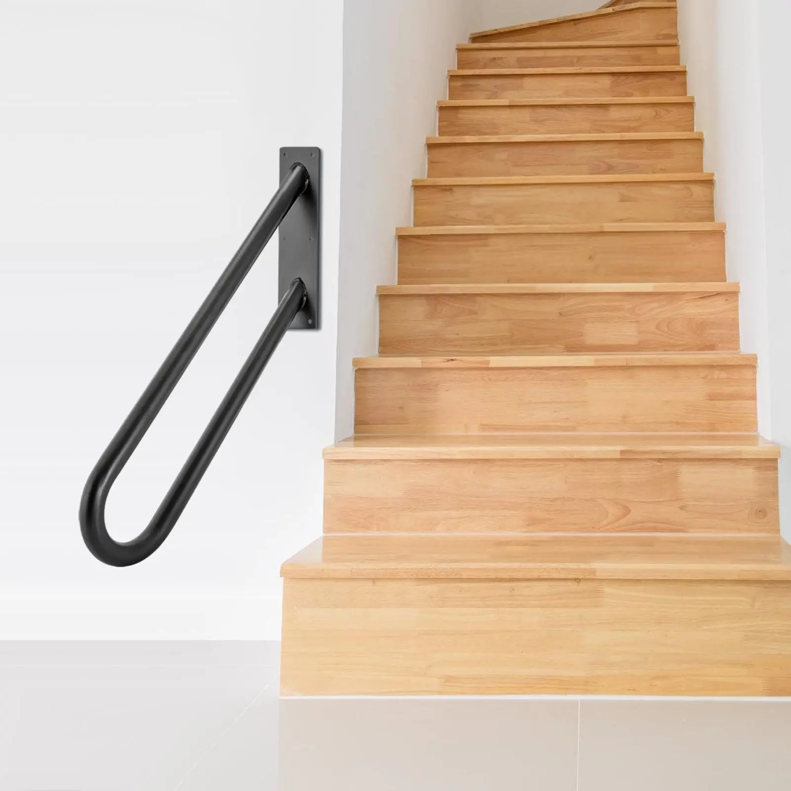 Pegangan Tangga Luar Ruangan 27.5 inci, Pegangan Tangga Dinding Warna Hitam, Rel Garasi, Pegangan Pengaman, Pegangan Bentuk U untuk Lansia