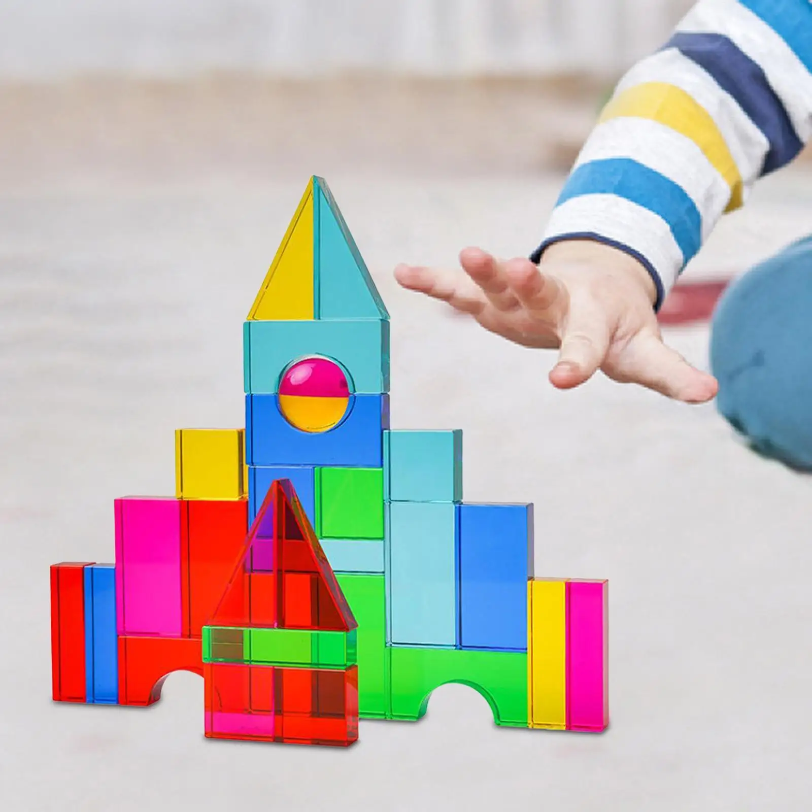 Juego de bloques de construcción para niños, juguetes educativos, juego de apilamiento con cubos acrílicos coloridos