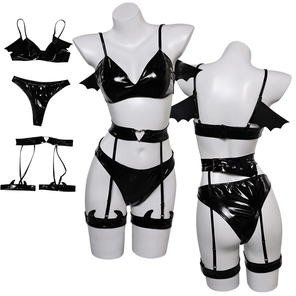 Duivel Vleermuis Cosplay Fantasia Kostuum Lingerie Vermomming Voor Meisjes Vrouwen Volwassen Halloween Carnaval Feestpak