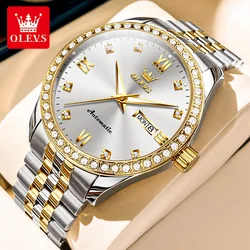 OLEVS 7012 Diamond Watch for Men Automatic Mechanical Men Wristwatch Week Calendar Luminous Stainless Steel Men's Watches NEW