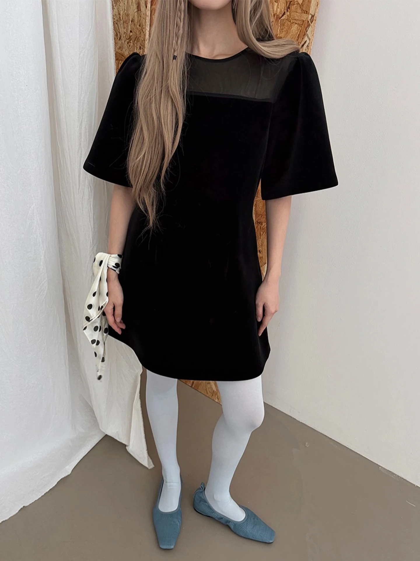 エレベルベット ミー Aライン ドクターレディース 早春 スリム ハイウエスト バブルスリーブ スプライス パーセプション 通勤 スレ