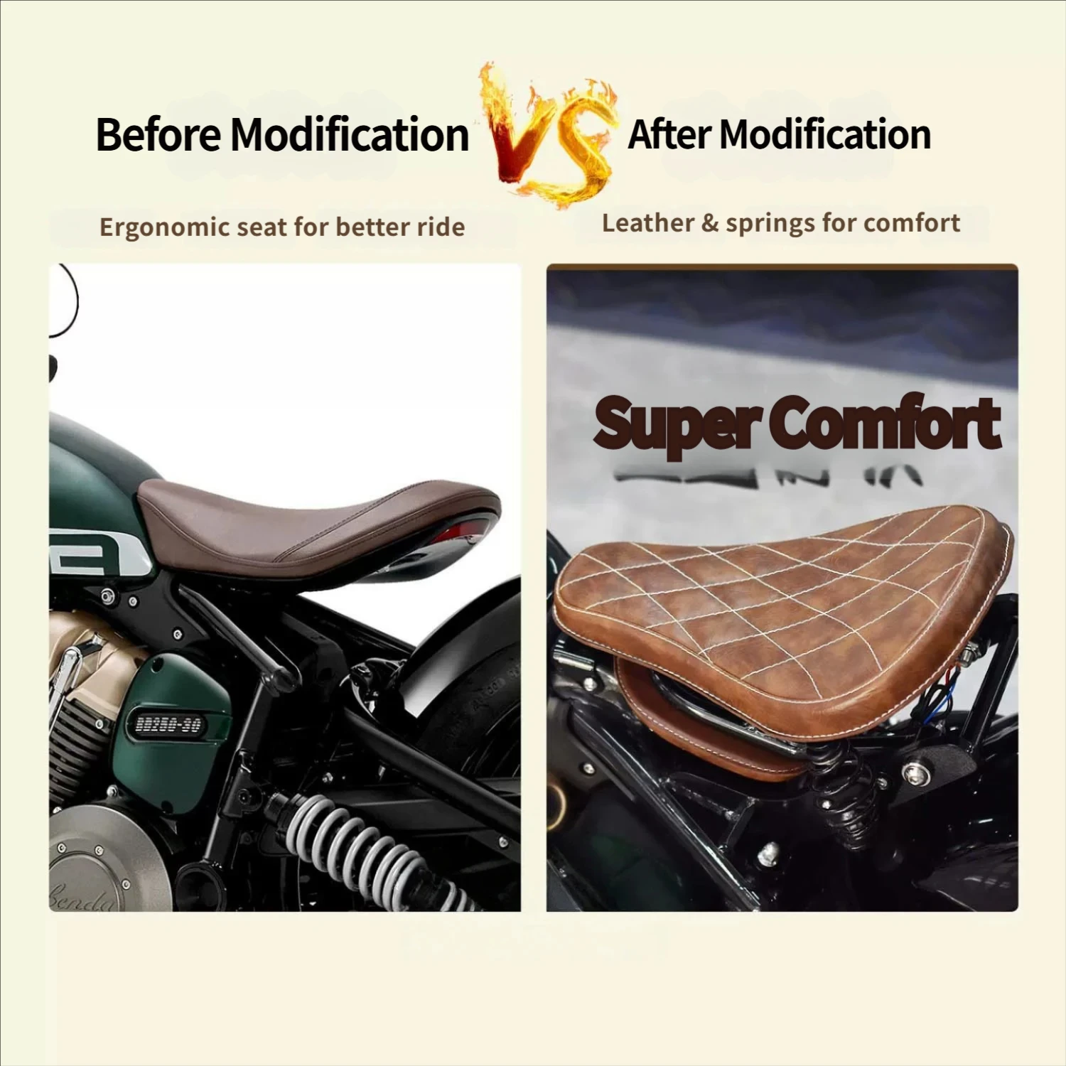 For Benda Napoleon Bob 250 Retro Lattice Foldable Hidden Seat Black Brown Wearable Motorcycle Seat Cushion