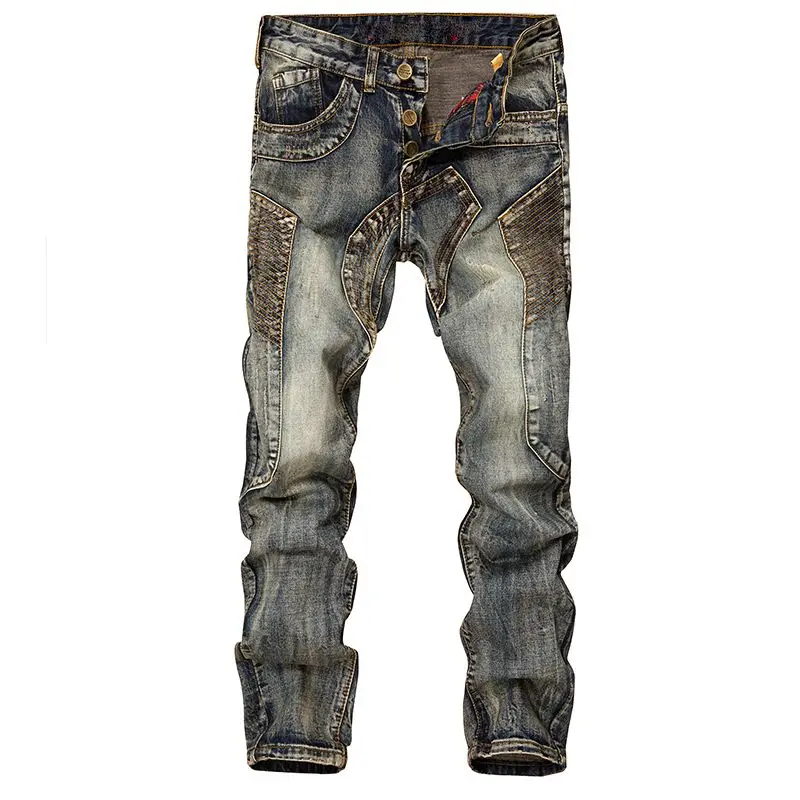 Men\'s clothing spring and autumn vintage jeans stitching beggar distressed patch slim-fit straight long pants