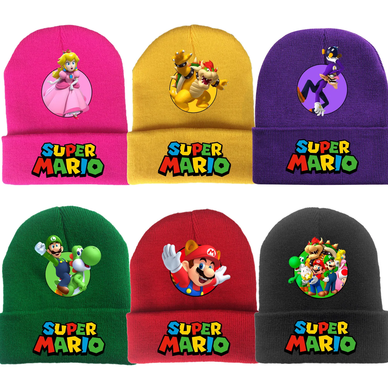 Gorro de punto de Super Mario Bros para niños, gorro de punto de dibujos animados, personaje de juego, gorras de dedo de Hip Hop, gorros de Decoración, regalo