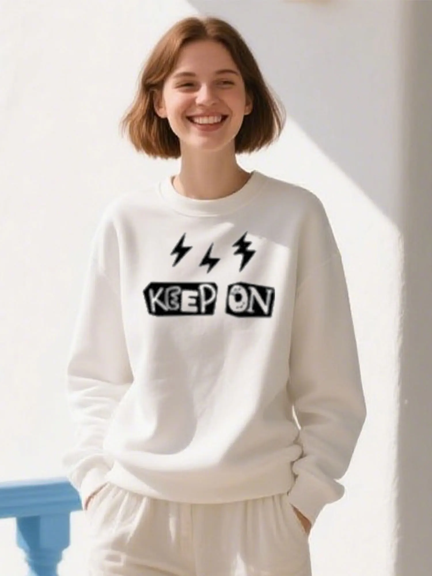

Keep On Print Soft Cotton Crewneck Sweatshirt, Unisex Casual Pullover For Christmas