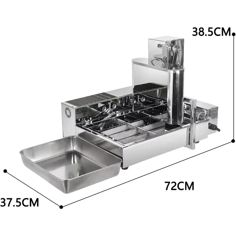 Fully Automatic Donut Making Machine 2000W Commercial 4 Rows Auto Doughnut Maker with 5.5L Hopper 1750pcs/h Adjustable Thickness