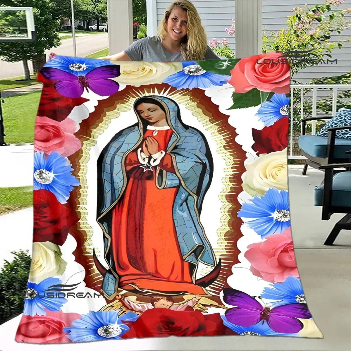 Virgin Mary Faith Print Blankets Flannel Soft Comfort Blanket Home Travel Blanket Warm Blanket picnic blankets birthday gift