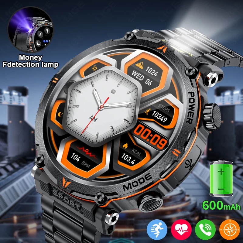 

LIGE Military Sport Smart Watch Men 1.77"Compass LED Flashlight 600mAh IP68 Waterproof Bluetooth Call Smartwatch For Android ios