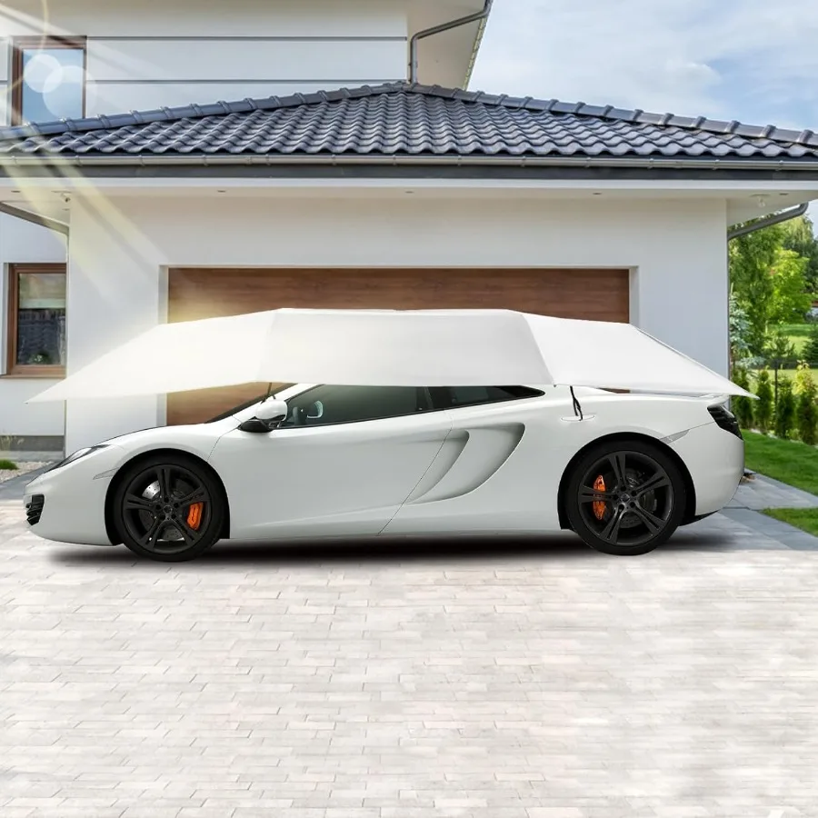 خيمة غطاء سيارة شبه أوتوماتيكية مقاس 13.78 × 7.2 قدم مع تصميم قابل للإزالة للاستخدام الخارجي مظلة ظل مقاومة للماء والشمس لـ Ca #4