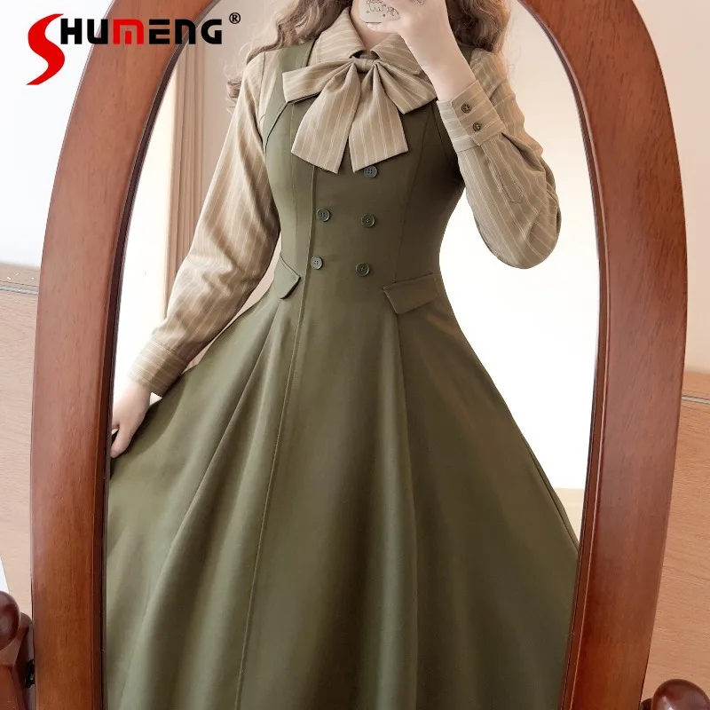 2025 가을 겨울 오리지널 프렌치 레트로 우아한 더블 브레스티드 허리 조임 슬림핏 베스트 드레스 JSK 슬림핏 스트랩 베스티도스