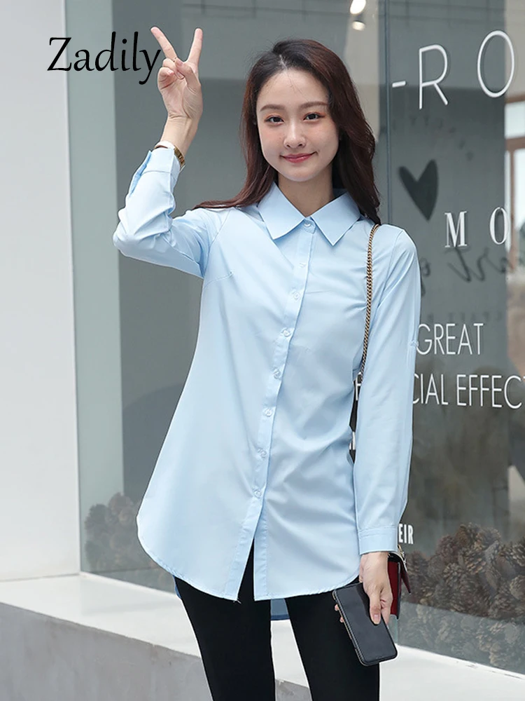 Minimalist Full Sleeve Women Long White Shirt And Blouse Korea Style Button Up Loose Tunic Autumn Turn Down Collar Bf Clothing