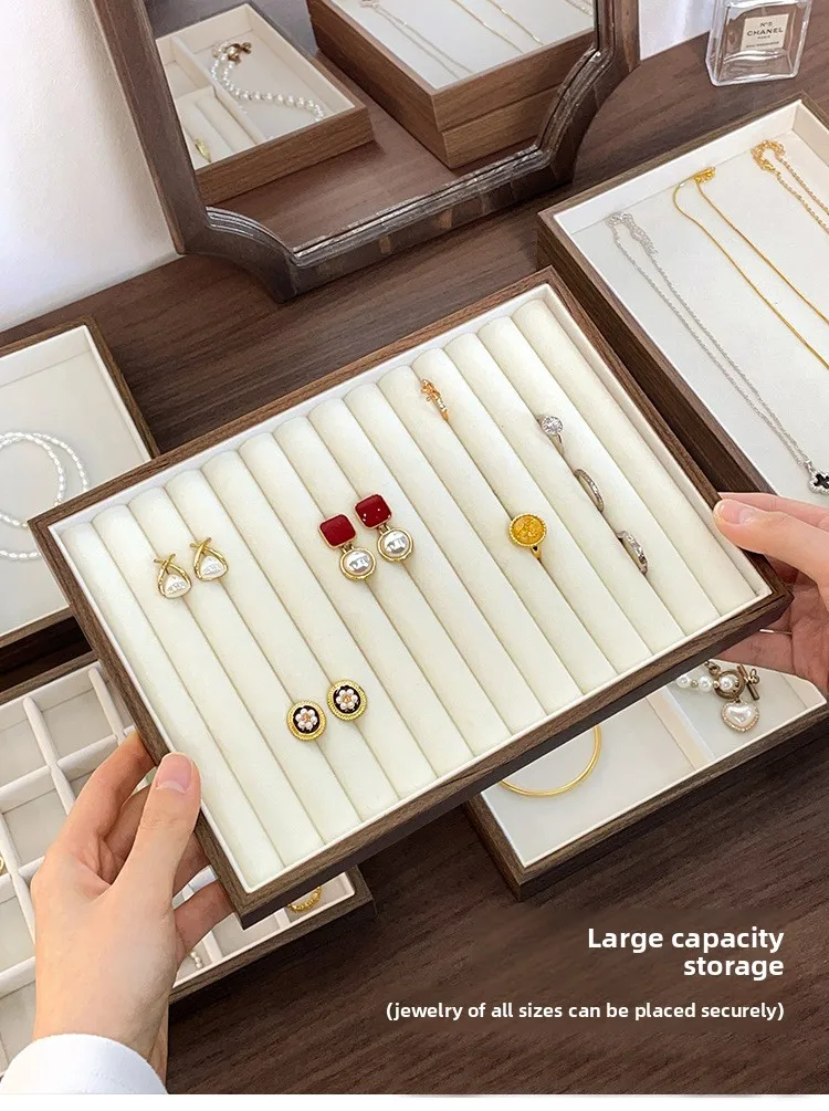 High-end Walnut Pattern Jewelry Tray Large Capacity Multi-grid Ring Necklace Stud Earrings Jewelry Storage Display Tray