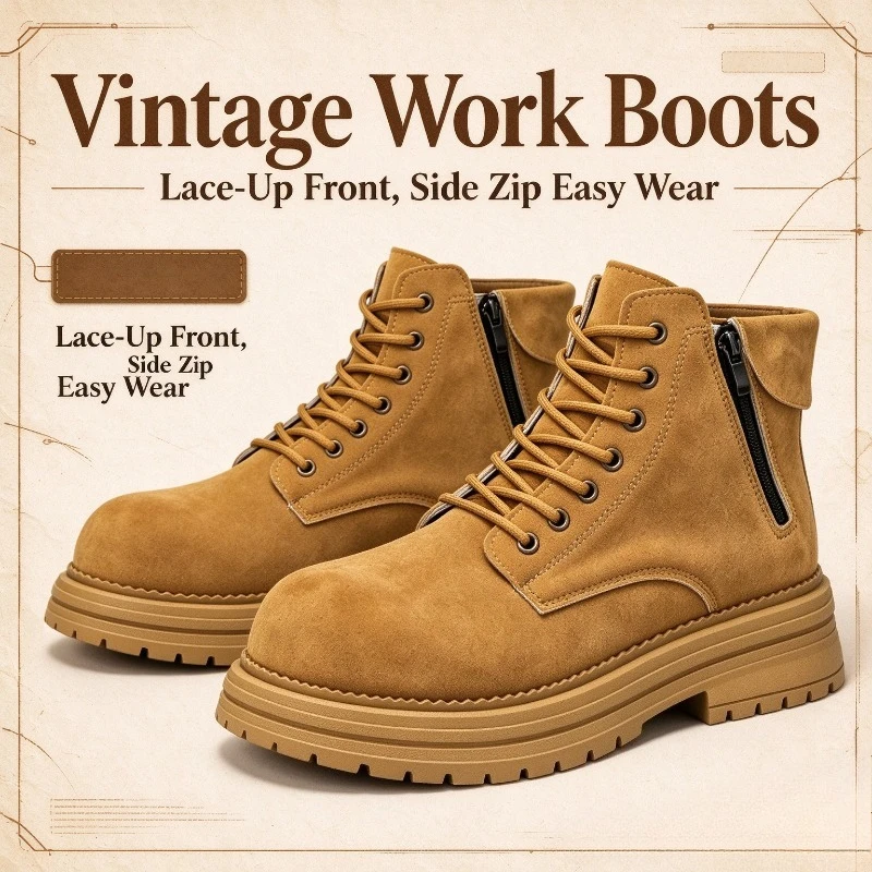 Men's High-quality Suede Horse Boots Outdoor Casual Leather Boots Thick Soled English Style Short Boots Fashionable Work Boots
