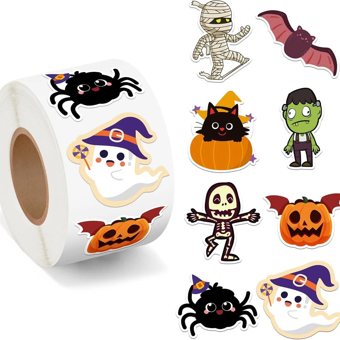 【セール中】500 個ロールステッカー面白いハロウィンステッカーロールかわいいカボチャゴーストスカルクモコウモリラベルデカール落書きステッカー DIY 電話