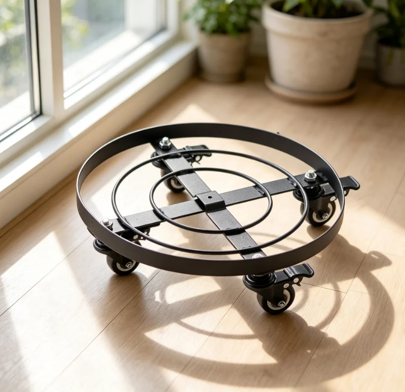 16 Inch Heavy‑Duty Metal Plant Caddy with Lockable Wheels, Rolling Plant Dolly for Large Flower Pots Indoor Outdoor
