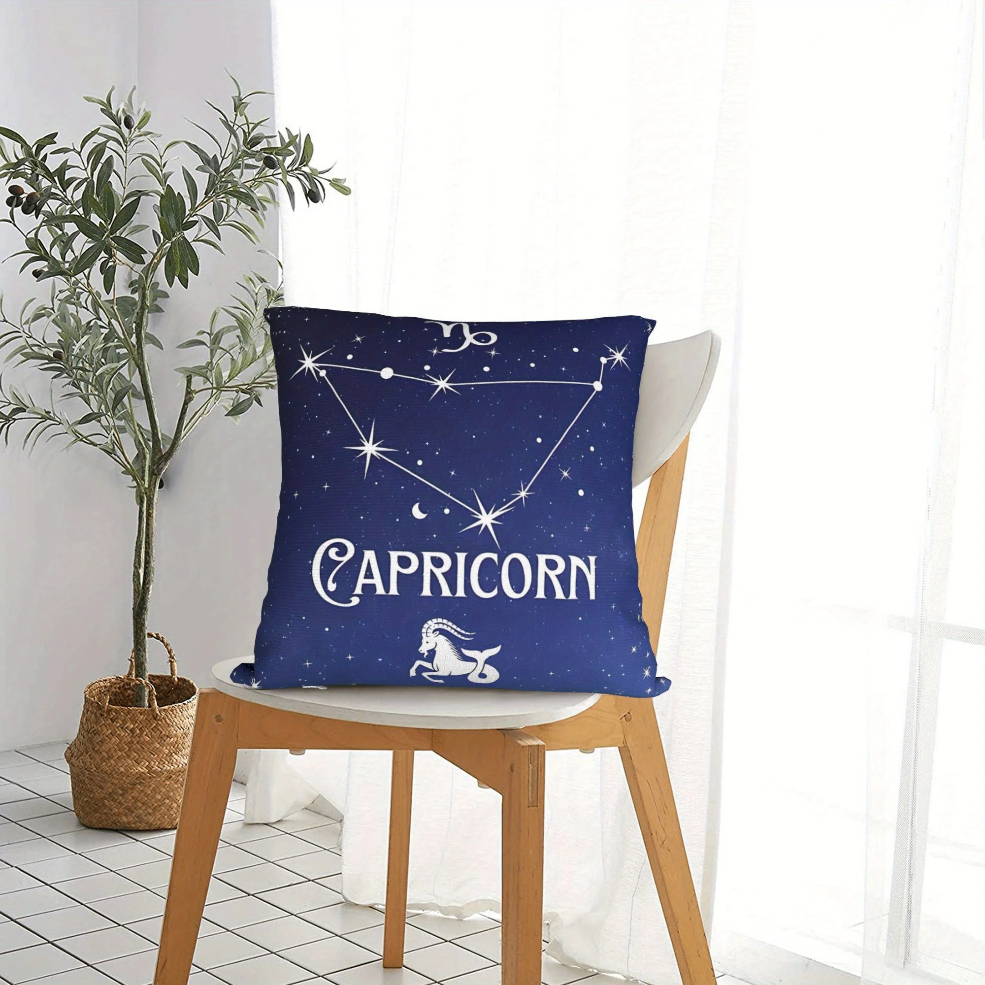 Capricorn Constellation Pillow Case, Zodiac Star Sign Cushion Cover, Astrology Gift Home Decor Throw Pillow Slipcover for Sofa