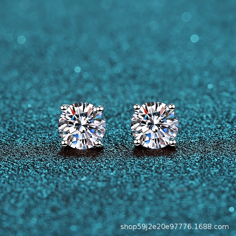 

Women's PT950 Platinum 1ct Moissanite Four-Prong Earrings - Streamline Claws Light Refraction, Sparkle, Ear Luxury Accent