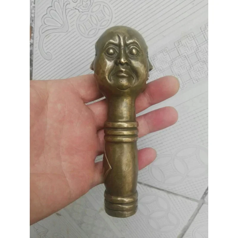 

Ancient Chinese Bronze Hand Carved 4 Face Buddha Statue Cane Head