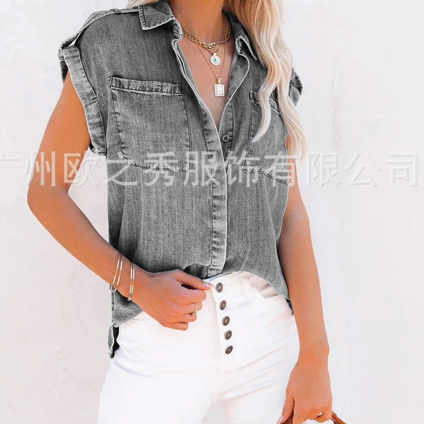 Women Shirts Tops Y2k Blouses Turn Down Collar Short Sleeve Single Breasted Summer Sexy Shirt Top Splice Loose Casual Spring