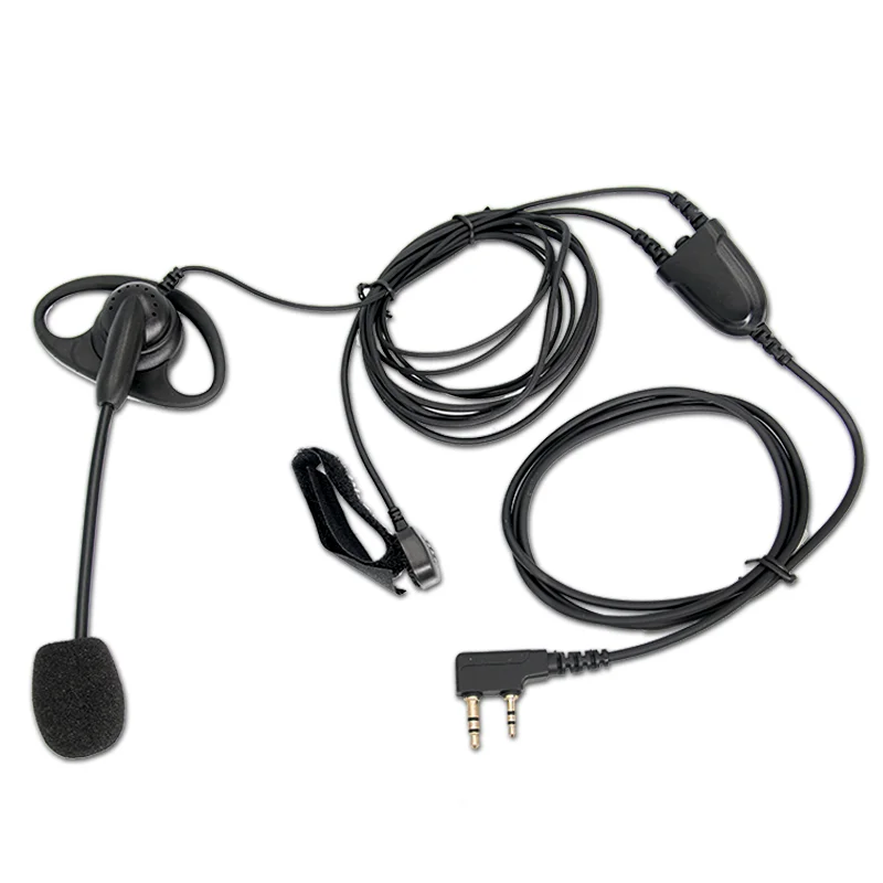2 Pin D-Shape Tactical Headset PTT Mic Earhook Earpiece Earphone for Baofeng Kenwood Talkie Walkie Radio
