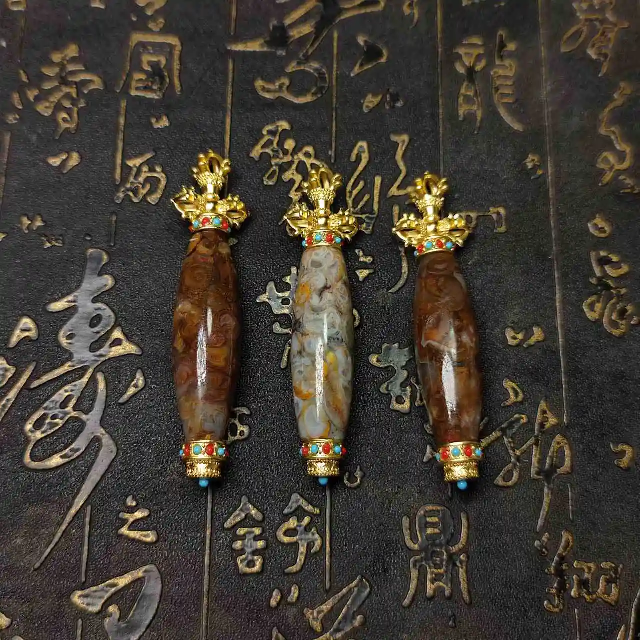 Tibet Natural Faluo Tianzhu Dzi Beads Copper Fazhang Accessories Combination Necklace Pendant Accessories Free Shipping