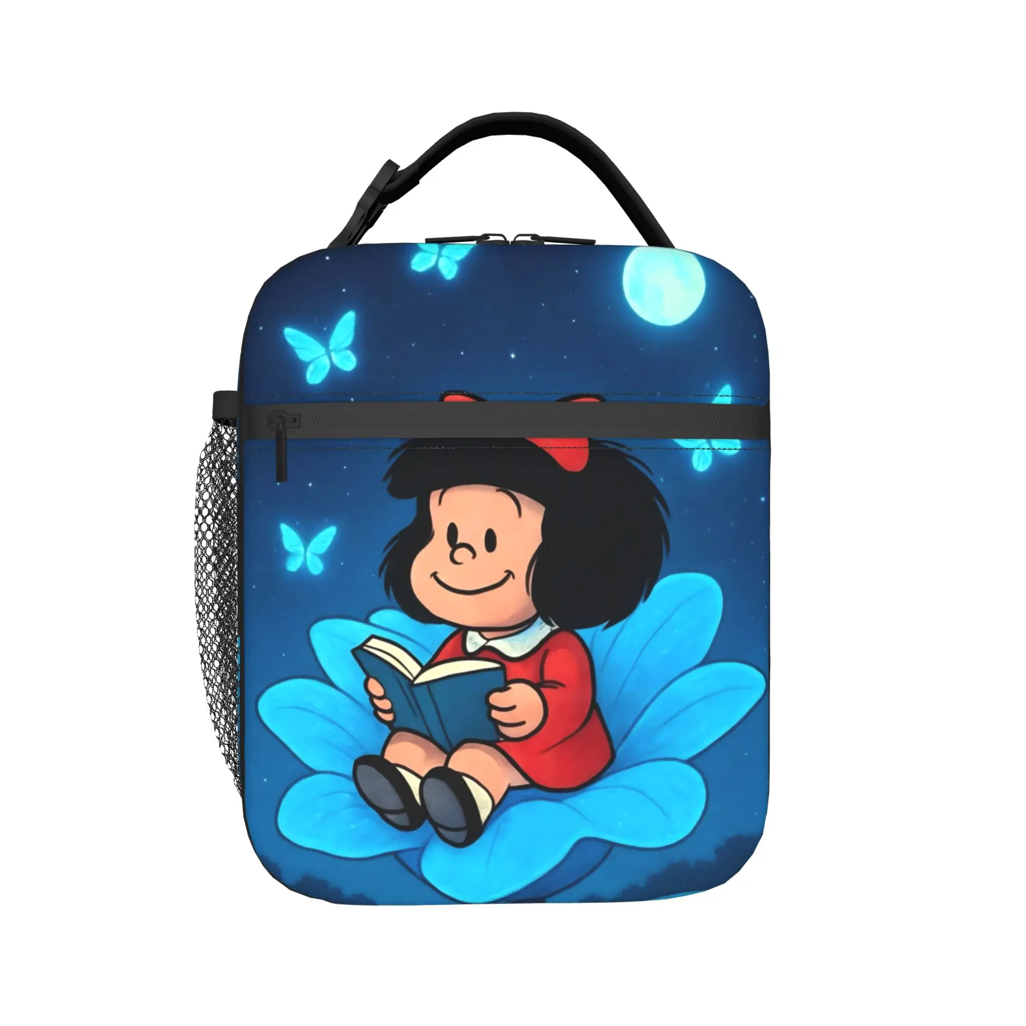 Mafaldas Blue Butterfly Insulated Lunch Bag Thermal Bag Reusable,Lunch Container Tote Lunch Box for Men Women School Travel