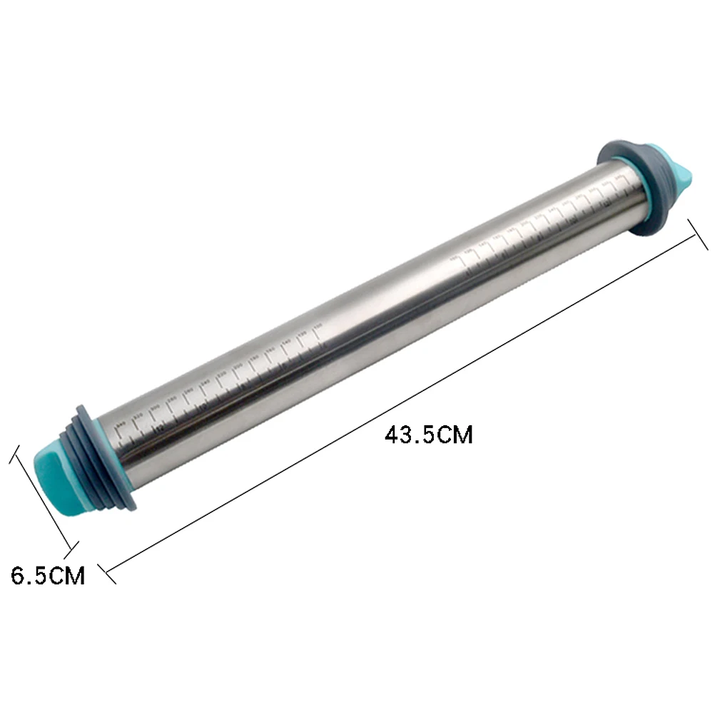 

1Pc Stainless Steel Rolling Pin with Scale Thickness Adjustable Dough Rolling Stick Kitchen Tools for Cookie Pastry Pizza