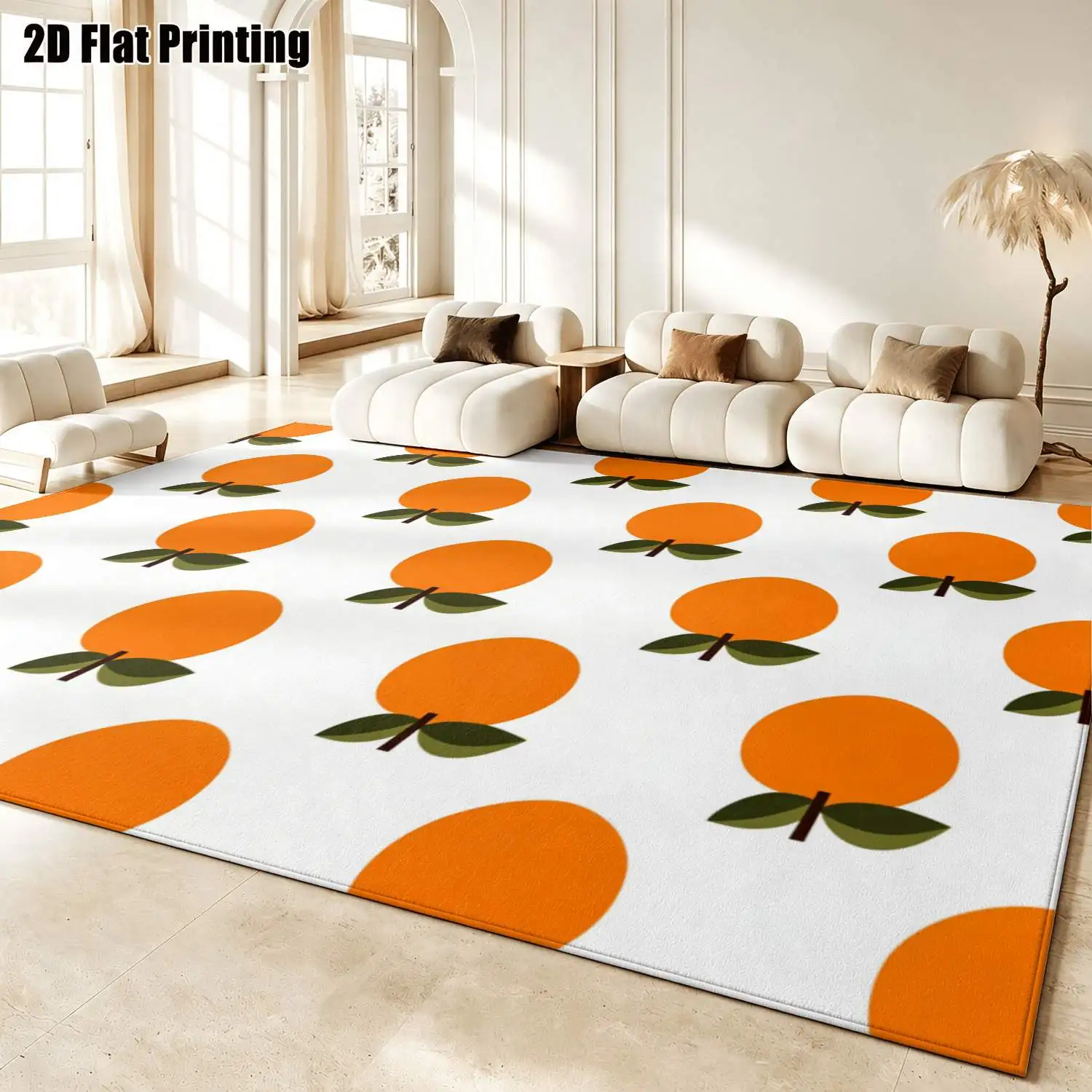 1Pc 2D Printed Nordic/Instagram Style Orange Pattern Carpet, Machine Washable, Multi-Size, for Home Decor, Multi-Scene Use
