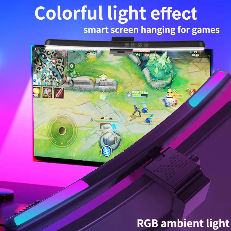 Dimming Screen Hanging Light RGB Background Atmosphere Eye-Care Desk Lamp Computer Curved Monitor Gaming USB Stepless Illuminant