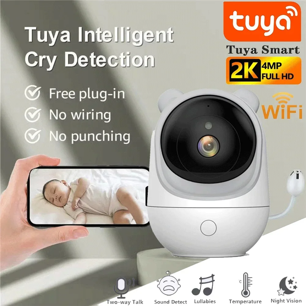 

Tuya Smart Wireless Video Baby Monitor Cry Detection 4MP HD IR Night Vision Temperature Monitoring Camera Home Security Nanny