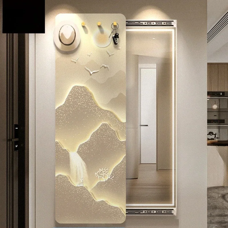 High-end mural decoration sliding full-length mirror luminous living room hidden home makeup mirror