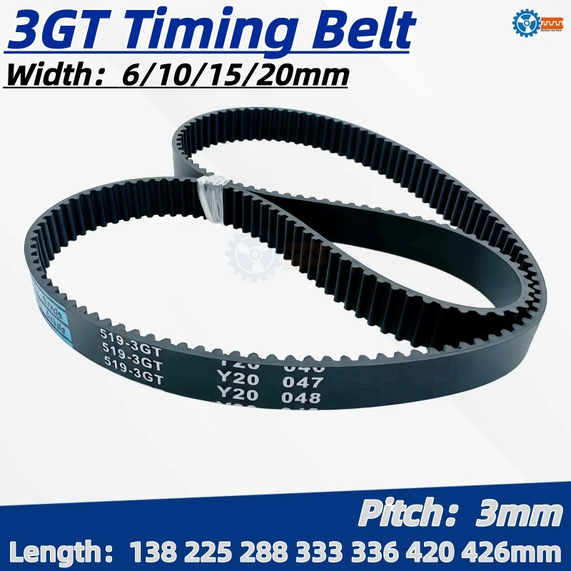 3GT Rubber Timing Belt Closed Loop 138 225 288 333 336 420 426mm 6/10/15/20mm GT3-225 GT3-288 GT3-333 GT3-420 Transmission Belt
