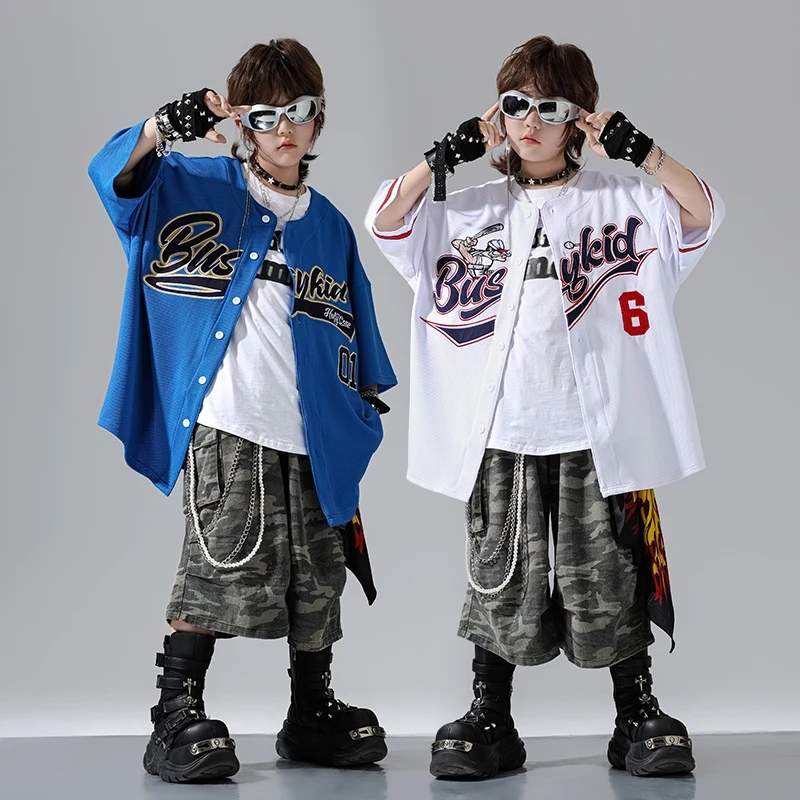 2025 Kinder Street Dance Performance Kostüme Hip Hop Lose Baseball Uniform Sport Strickjacke Set Mädchen Jungen Jazz Kleidung