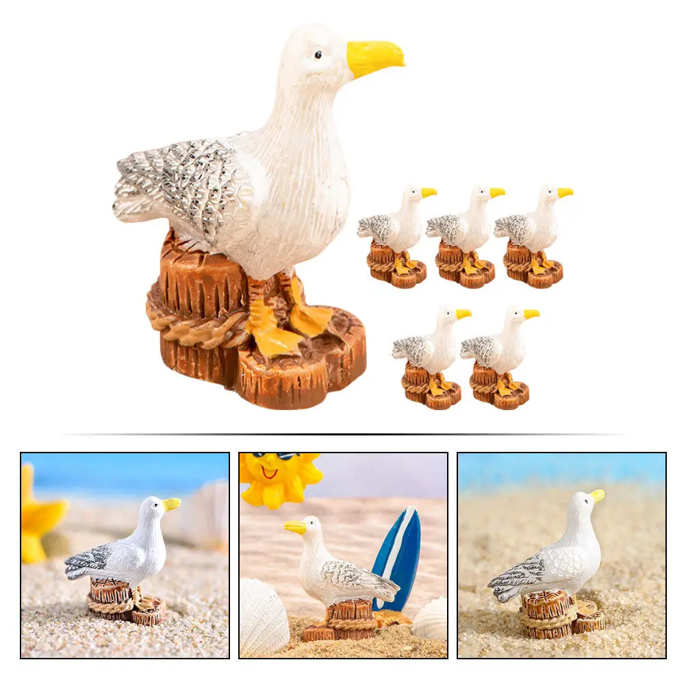 6Pcs Miniature Resin Seagull Statues Garden Yard Desktop Decorative Sculptures Micro Landscape Home Office Decor