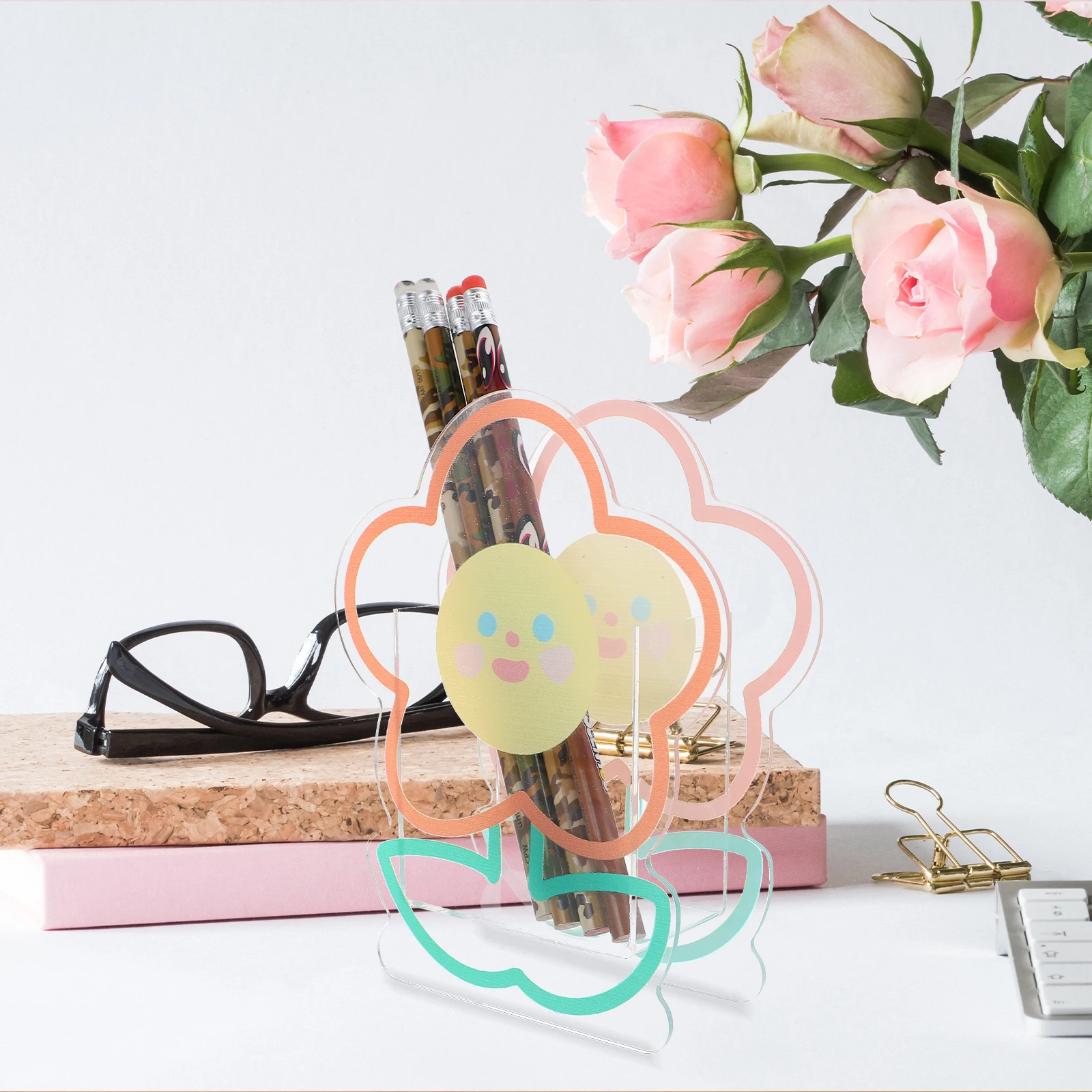 

Acrylic Pen Stationery ganizer Desktop Storage Box for Student Office School Flower Shaped Pencil Holder Accessories
