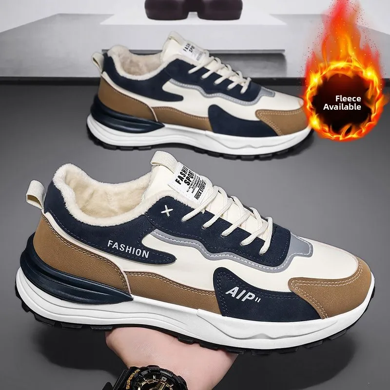 Men's Winter Sport Shoes Leather Upper Waterproof Anti-Slip Warmth Fashionable Casual Slip-Resistant Cotton Lined Boots