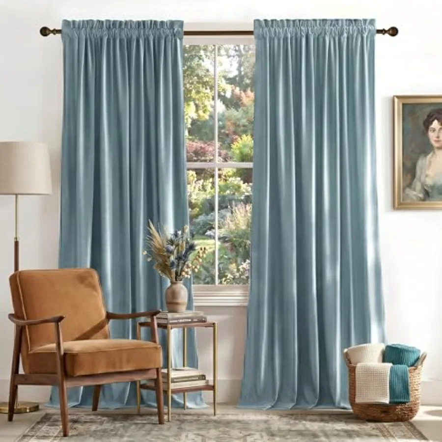 Stone Blue Room Darkening Curtains for Girls' Bedroom 2 Panels, 5inch Wide x 96inch Long,Light Blue Thermal Insulated Drapes fo